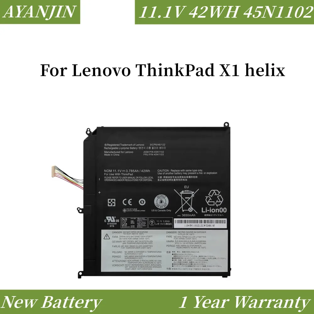 

45N1102 11.1V 42Wh Laptop Battery for Lenovo ThinkPad X1 Helix(20CGA01QCD) 36971A1 M/T 3701 Series 45N1103 3785mAh