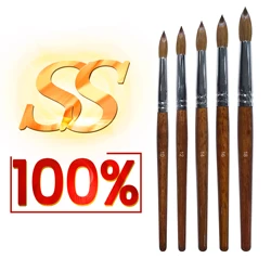 RolinStar SS quality 100% Kolinsky content Acrylic dipping powder real wood penholder Round Shaped nail brush mink Hair Bristles