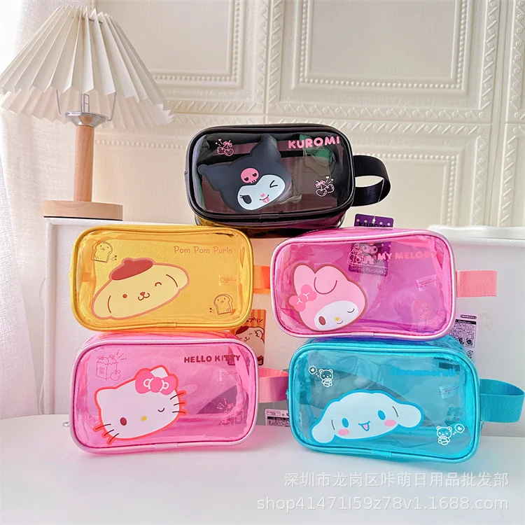 Sanrio hello kitty PVC waterproof makeup bag, wash bag, transparent macaron jelly bag, makeup bag storage