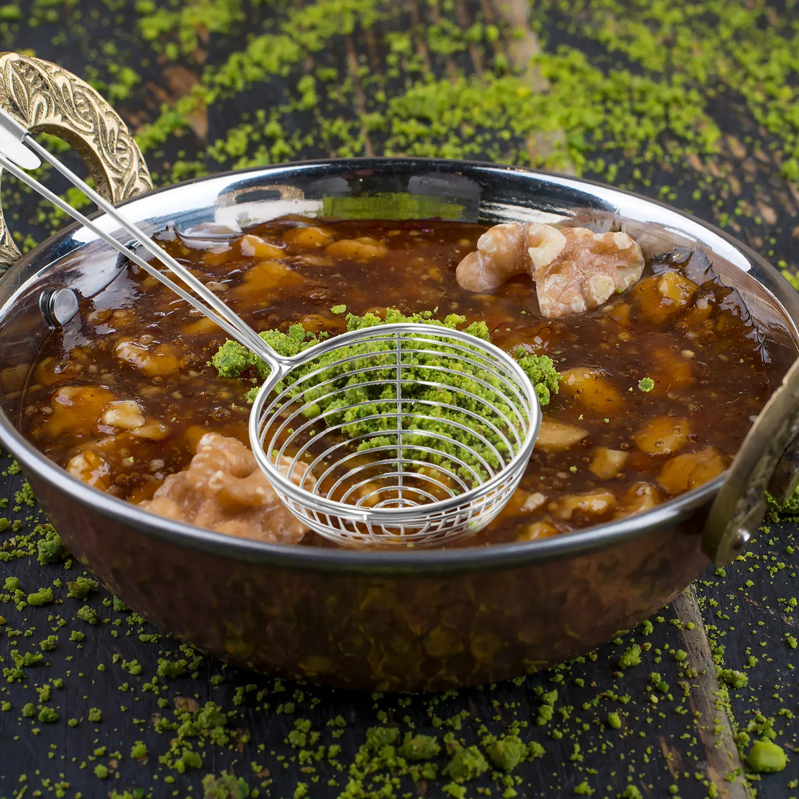 Spider Strainer Stainless Steel Spider Web Mesh Strainer Spoon Long Handle Kitchen Cooking Frying Oil Draining Ladle