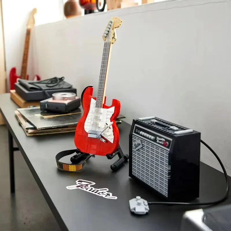 1074 pçs série criativa ornamento fender guitarra brinquedo modelo quebra-cabeça montagem blocos de construção para meninos e meninas presente aniversário 21329