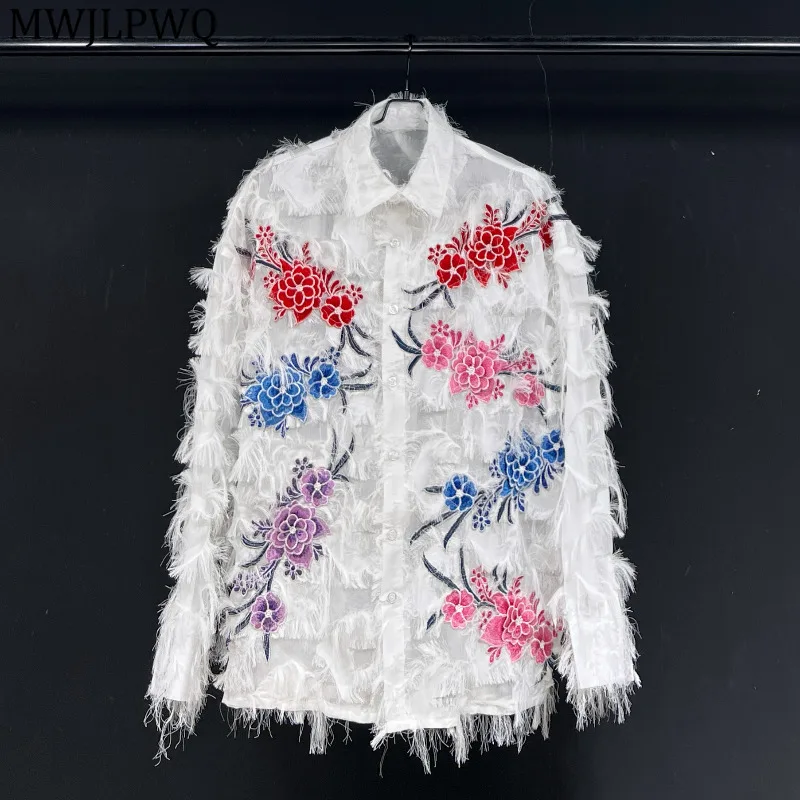 

MWJLPWQ Tide Lace Design Casual Shirt Male High Street Long Sleeve Lapel Loose Couples Tops Men's Clothing 2025 Autumn New 11689