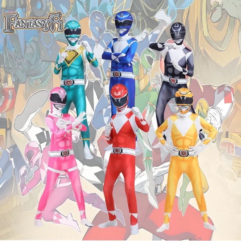 Fantasia Power Samurai Rangers ภาพยนตร์คอสเพลย์เครื่องแต่งกายผู้ใหญ่ Morpher Mighty Morphin หน้ากาก Jumpsuit Zentai สูทฮาโลวีน