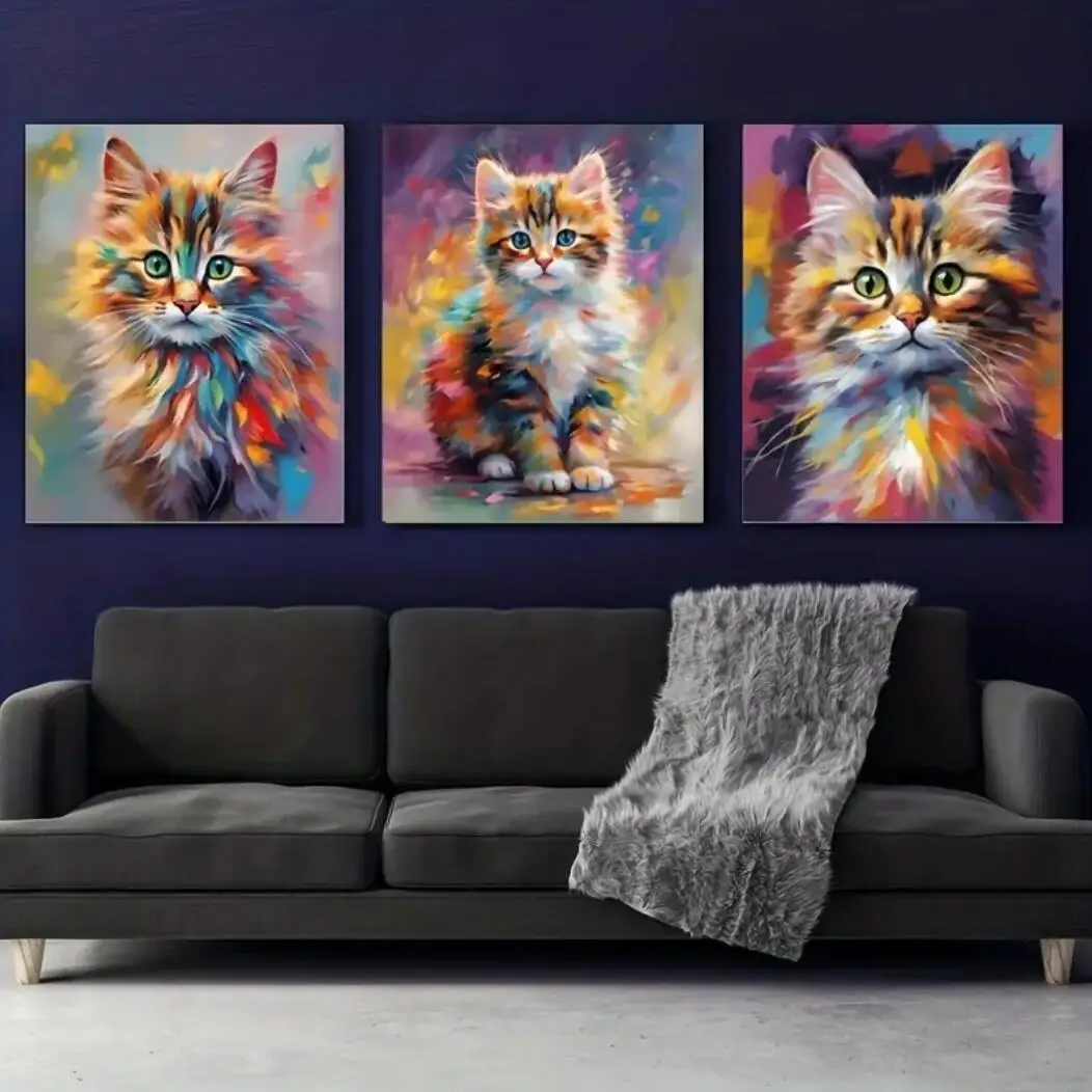 Colorful Cat Wall Art Oil Painting Cat Poster Printing Art Cute Cat Art Painting Decor Home Wall Art Room Decoration Ideal Gift