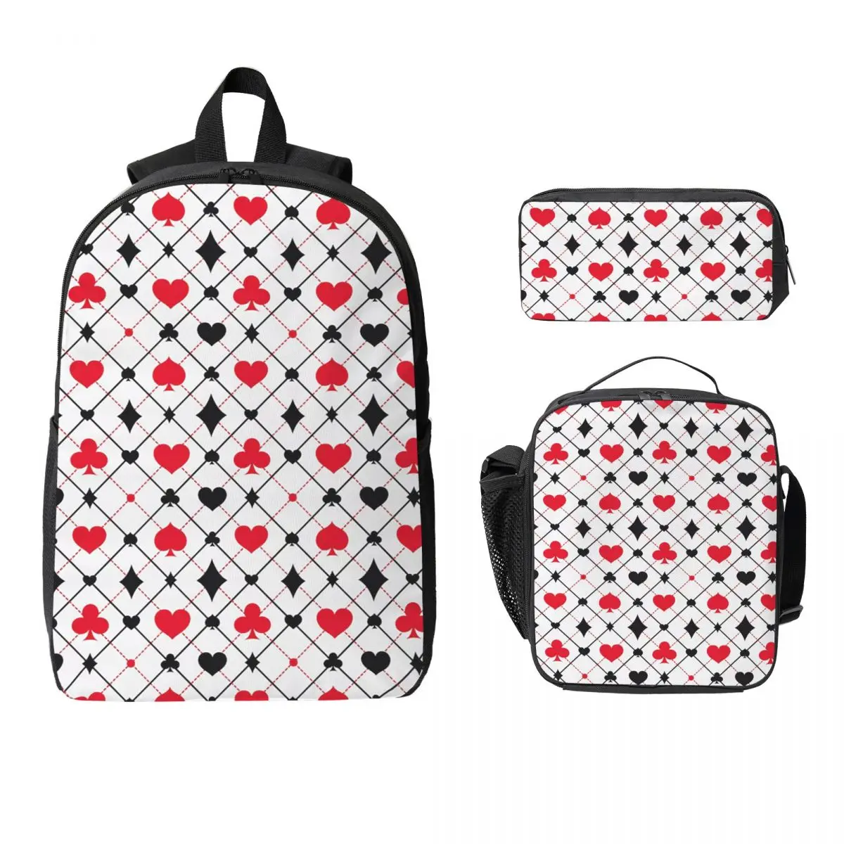 Playing Cards Poker Print Backpack Boys Girls BookBag School Bag Computer Shoulder Bags 3ps Insulated Lunch Bag Pencil Case