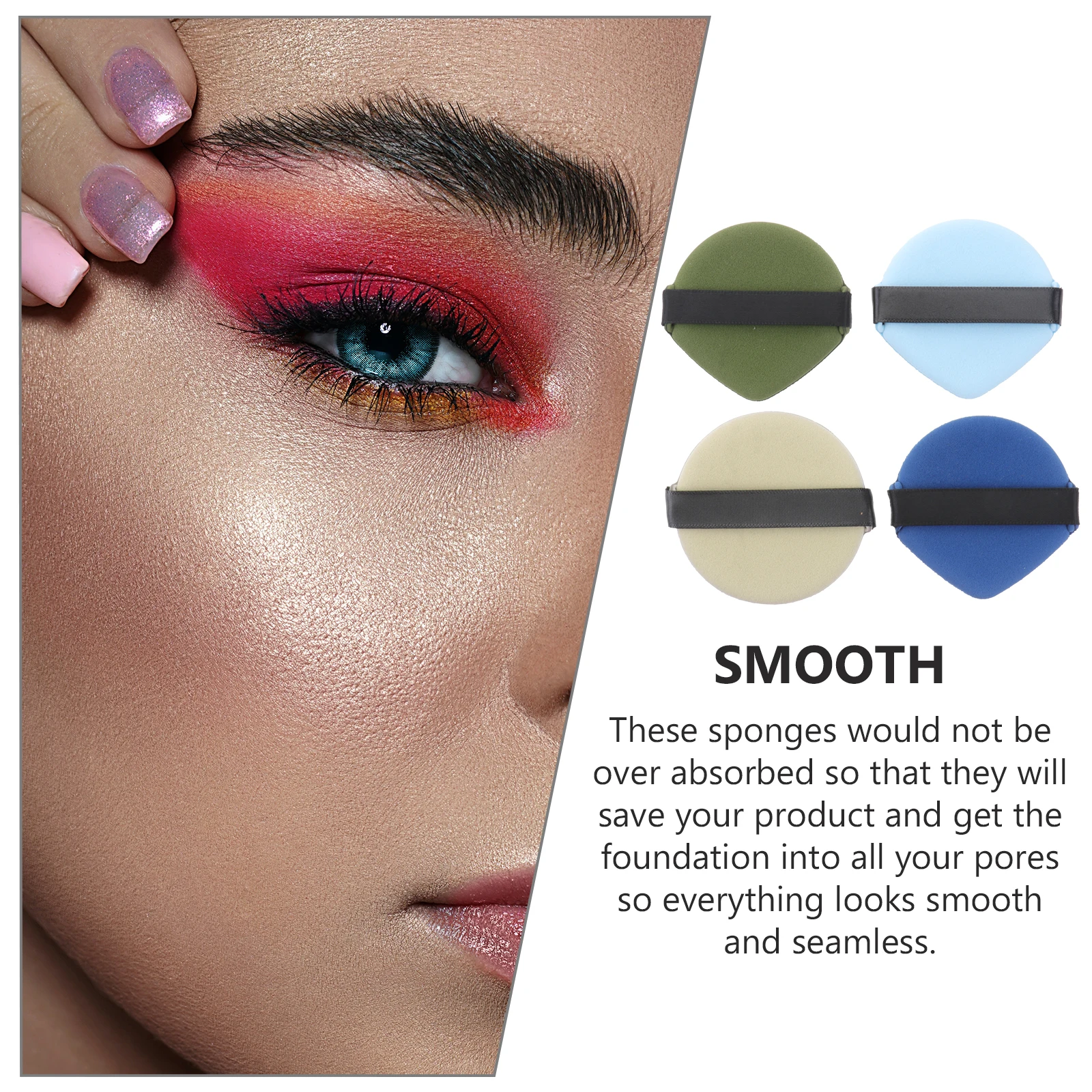 

4pcs Double-Sided Makeup Powder Puff Wet Dry Portable Handheld Hydrophilic Pads For Foundation Face Compact