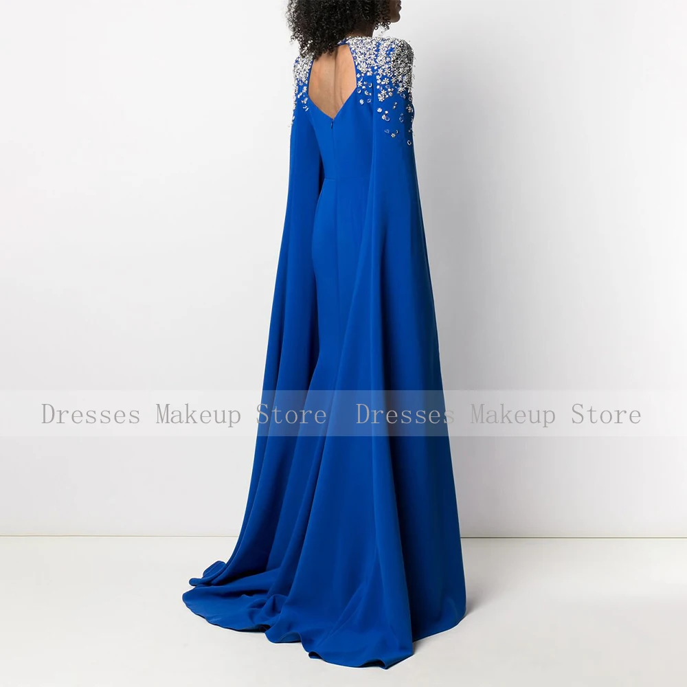 Luxury Formal Evening Dress for Women 2024 Crystals Mermaid Mother of the Bride Dress Dark Royal Blue O Neck Wedding Guest Gowns