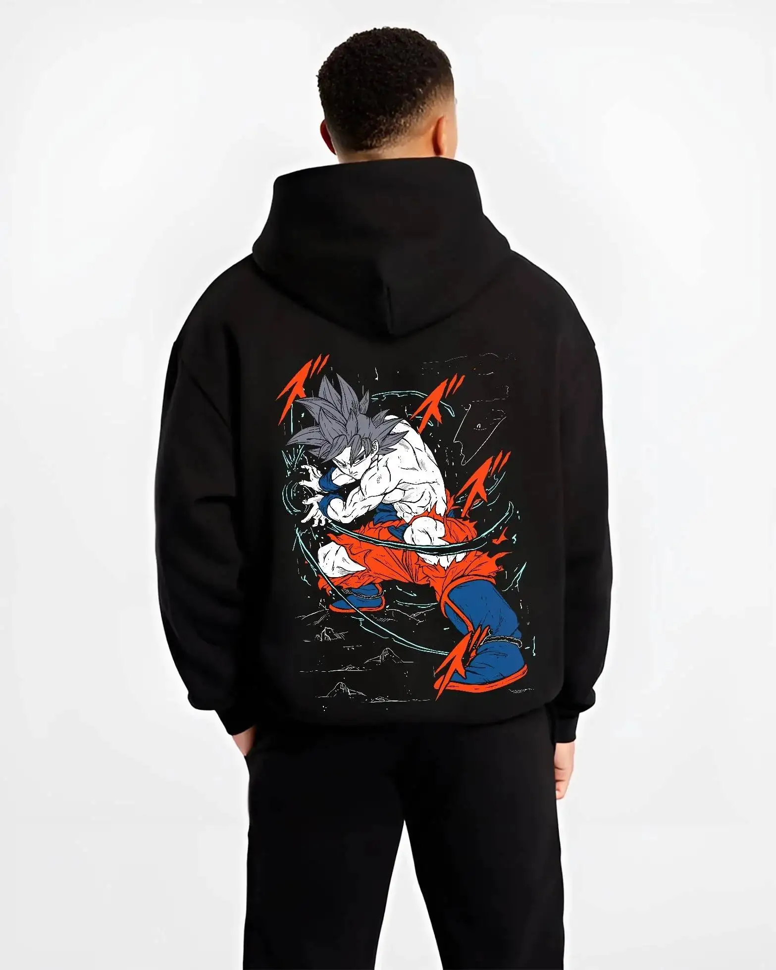Dragon Ball Super Goku zwarte hoodie Super Saiyan blauwe karakterprint Lightning Effect Design katoenen sweatshirt met Battle Pose