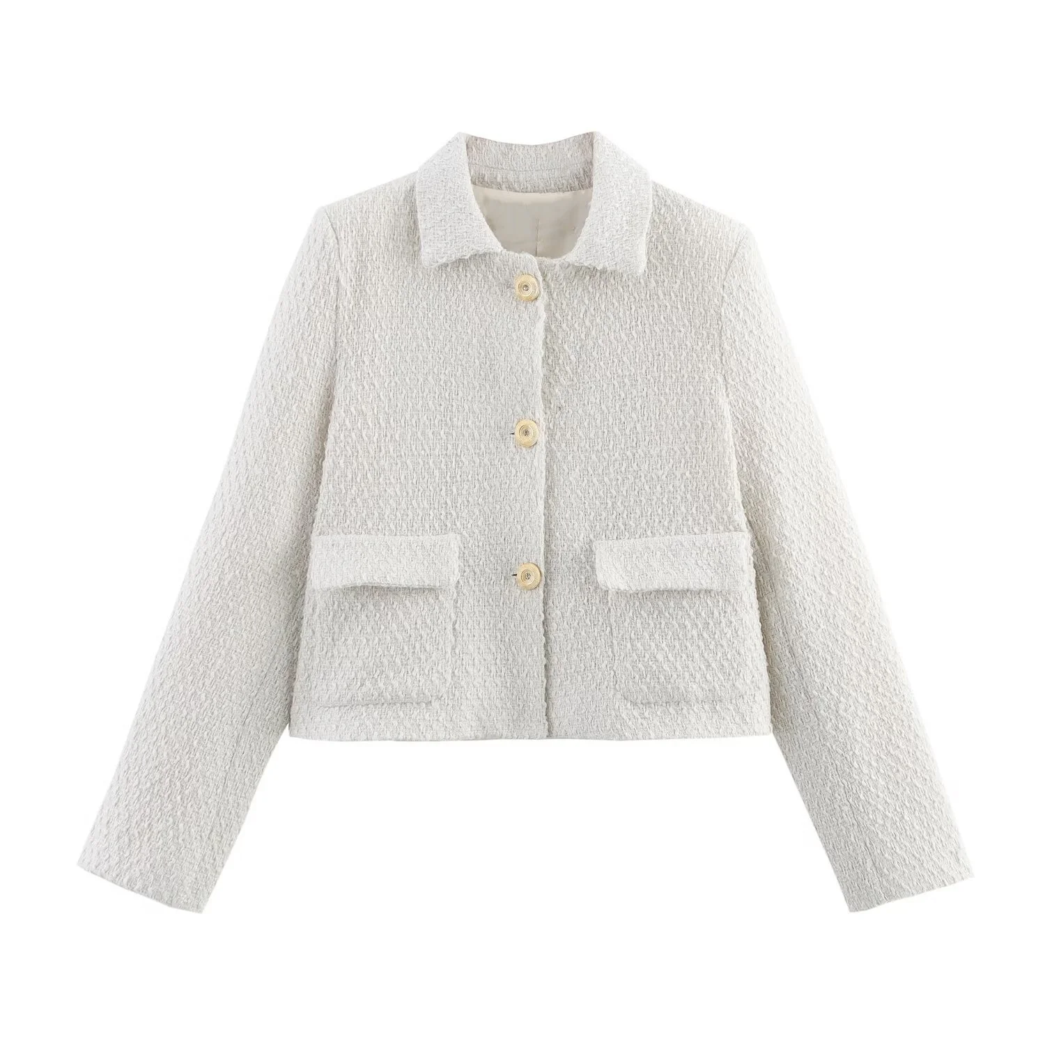 PB&ZA Women's Collared Long - sleeved Button - front Tweed Jacket and Mini Skirt Set for a Chic and Elegant Look
