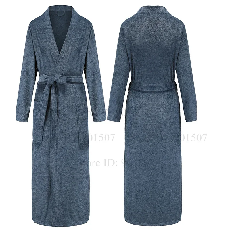 Couple Kimono Robes Four Seasons Wear Sleepwear Loungewear Navy Blue Shower Bathrobe Lady Solid Color Nightgown Loose Homewear