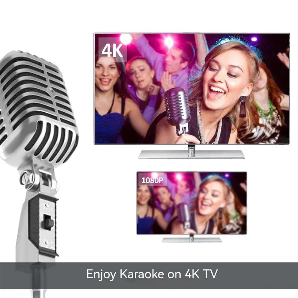 KM200 Karaoke Sound Mixer Portable Digital Stereo Audio Echo System 4K/2K HDMI Karaoke Amplifier Dual Microphone for TV Box DVD