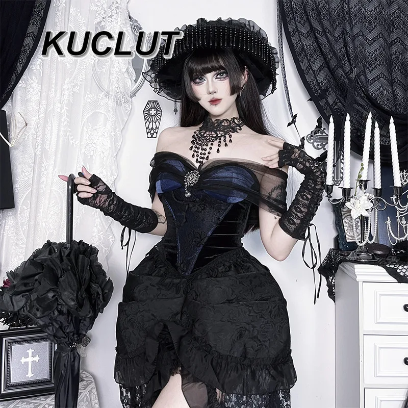

2025 New Goth Strapless Off-Shoulder Tops for Women Vintage Subculture Dark Y2k Punk Style Sexy Slim Tube Top Summer