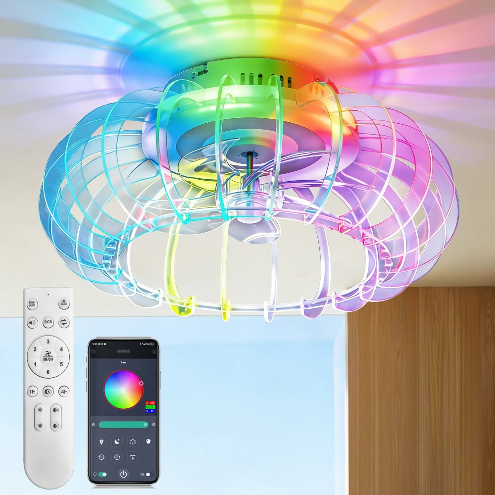 

21'' Enclosed Bladeless Fan:Dimmable LED,Remote,6Speeds,Reversible,Bluetooth Speaker for Kids/Bedroom/Party