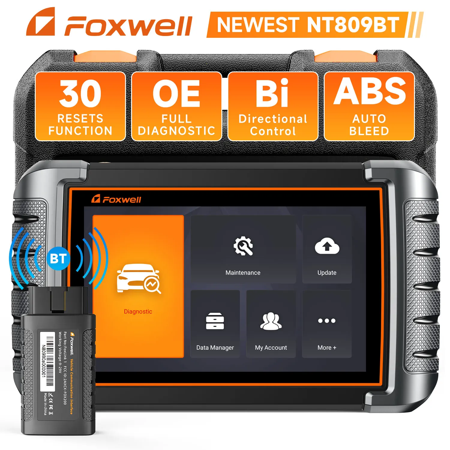 FOXWELL NT809BT Bluetooth OBD2 Car Diagnostic Tool Bi-Directional Test 30+ Resets Code Reader A/F Reset All System OBD 2 Scanner