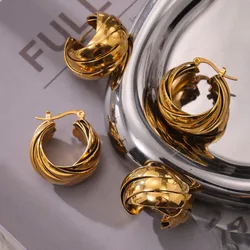 Vintage Multi Layer Hoop Earrings For Women Stainless Steel Gold Plated Waterproof Women's Dangle Earring Ladies Luxury Jewelry