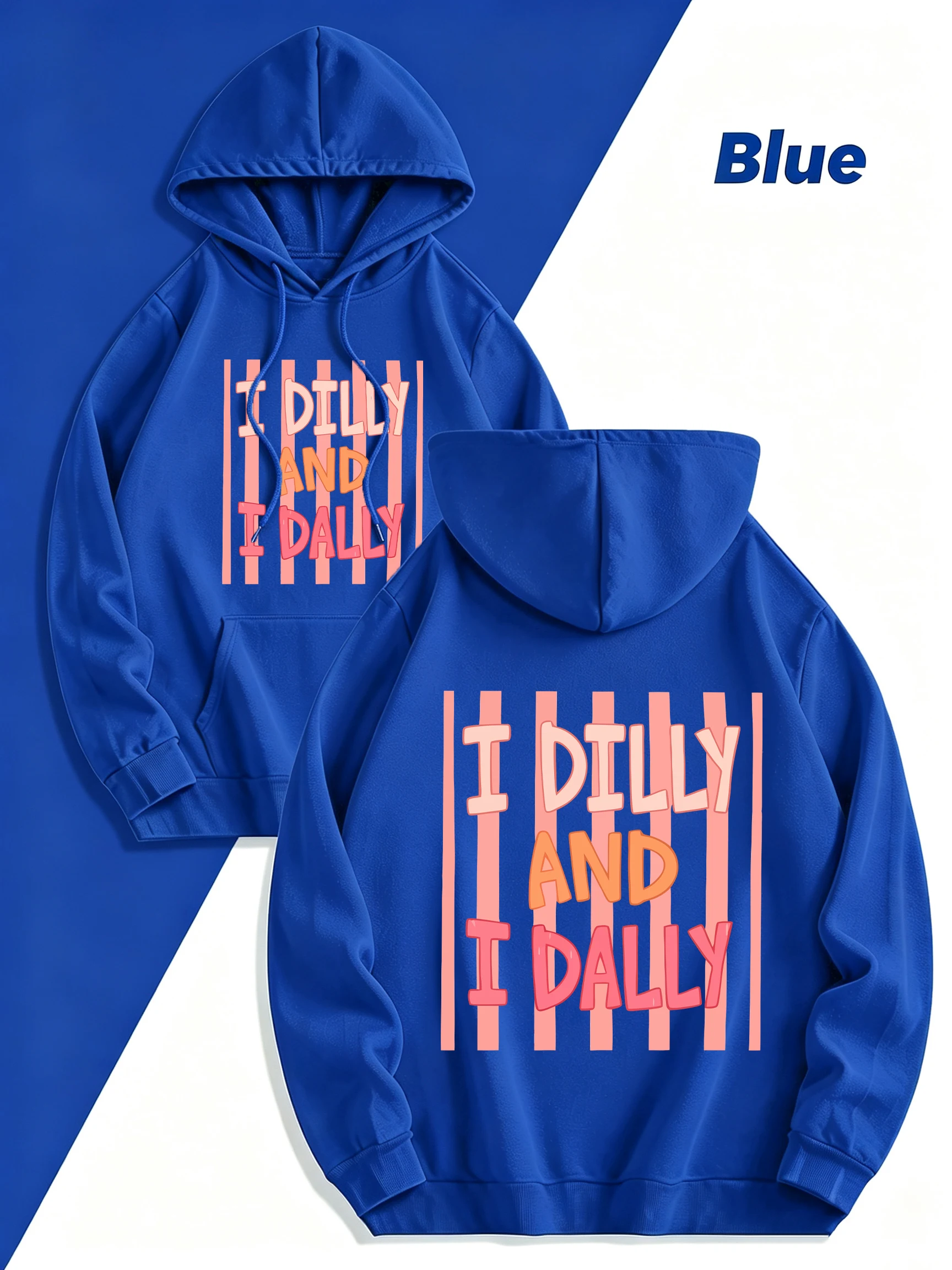 I Dilly Stripe Art Word Pattern Women'S Hoodies Comfortable Fleece Hoody Y2K Loose Korean Sportswear Autumn Casual Pullovers