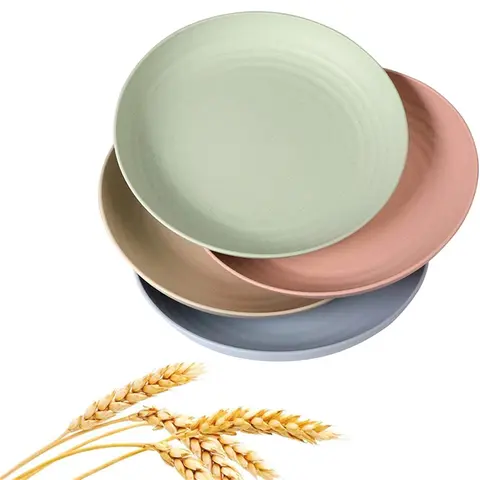 4pack Dinner Dishes Plates Wheat Straw Plate Lightweight Unbreakable Reusable Dishwasher & Microwave Safe for Kitchen Camping