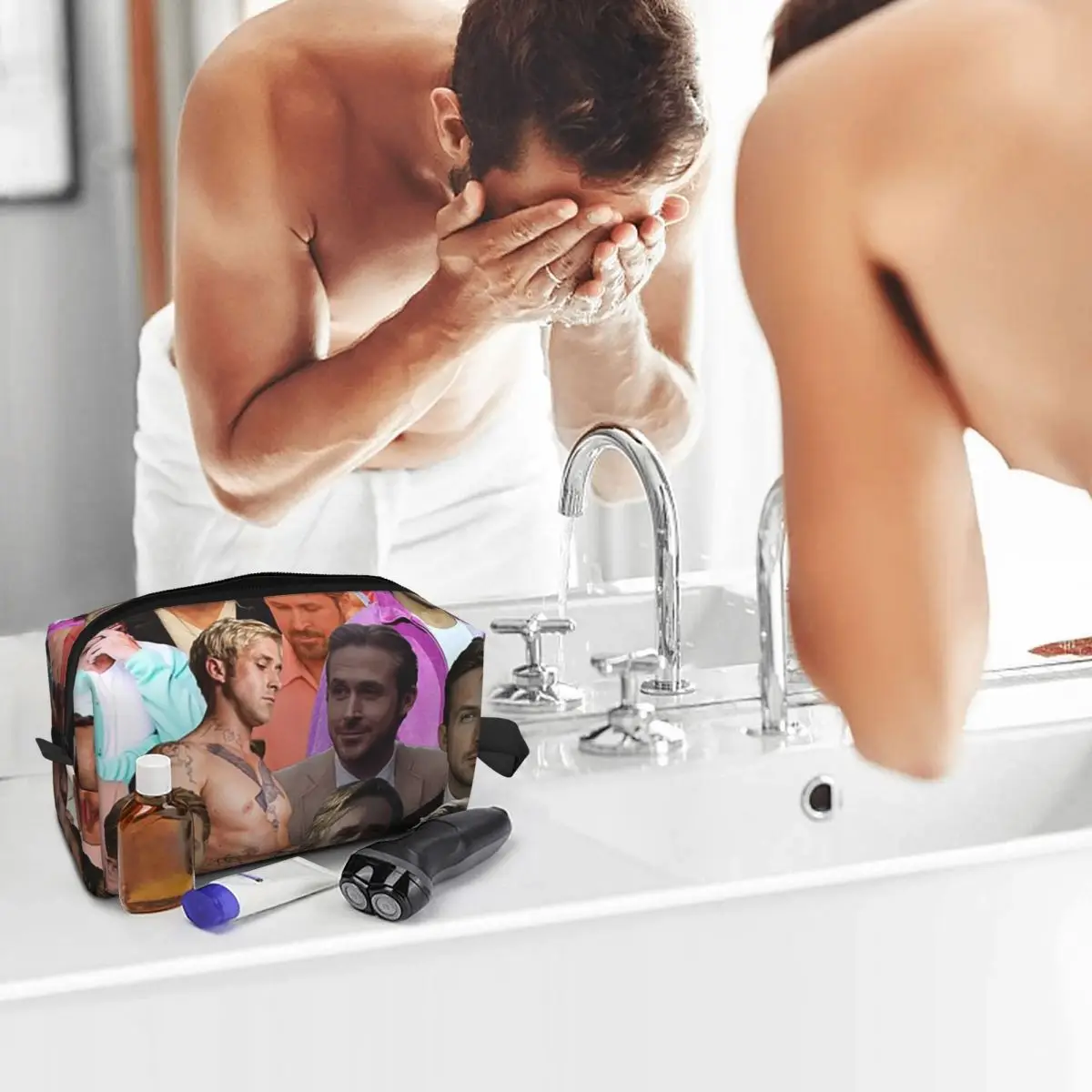 Ryan Gosling Photo Collage Makeup Bag Cosmetic Organizer Storage Dopp Kit Toiletry Cosmetic Bag for Women Beauty Travel