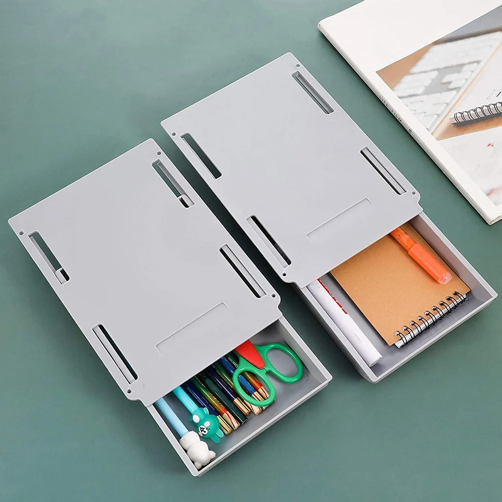 2 Pcs Under-Desk Drawer Storage Box Self-Adhesive Desk Drawer Office School Home -Up  Desk Drawer-B12B