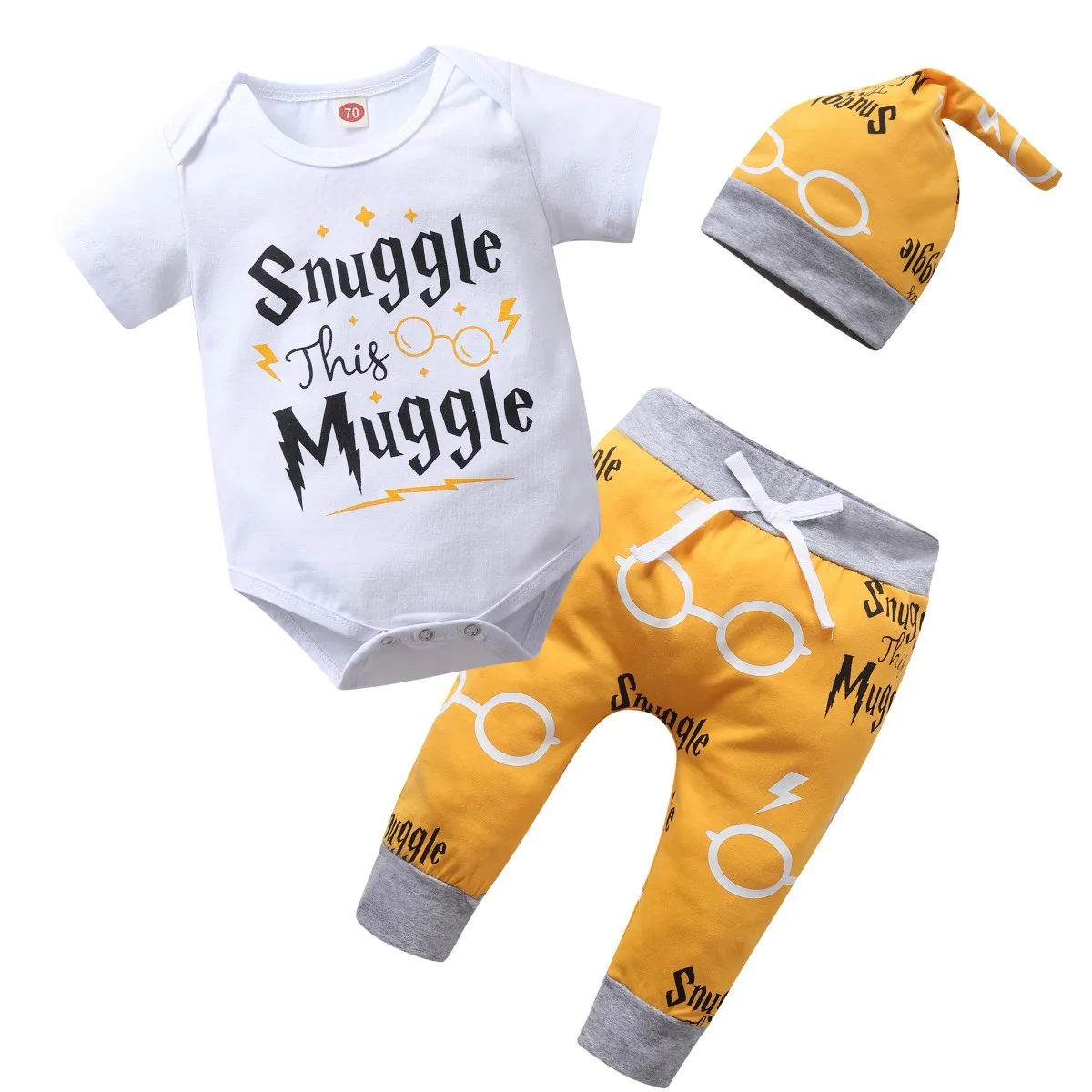 Movie Harryy Potter Series Baby Three Pieces Set Long-sleeved Short-sleeved Black Red Wrapped Fart Suit Gold Letters Baby Gifts