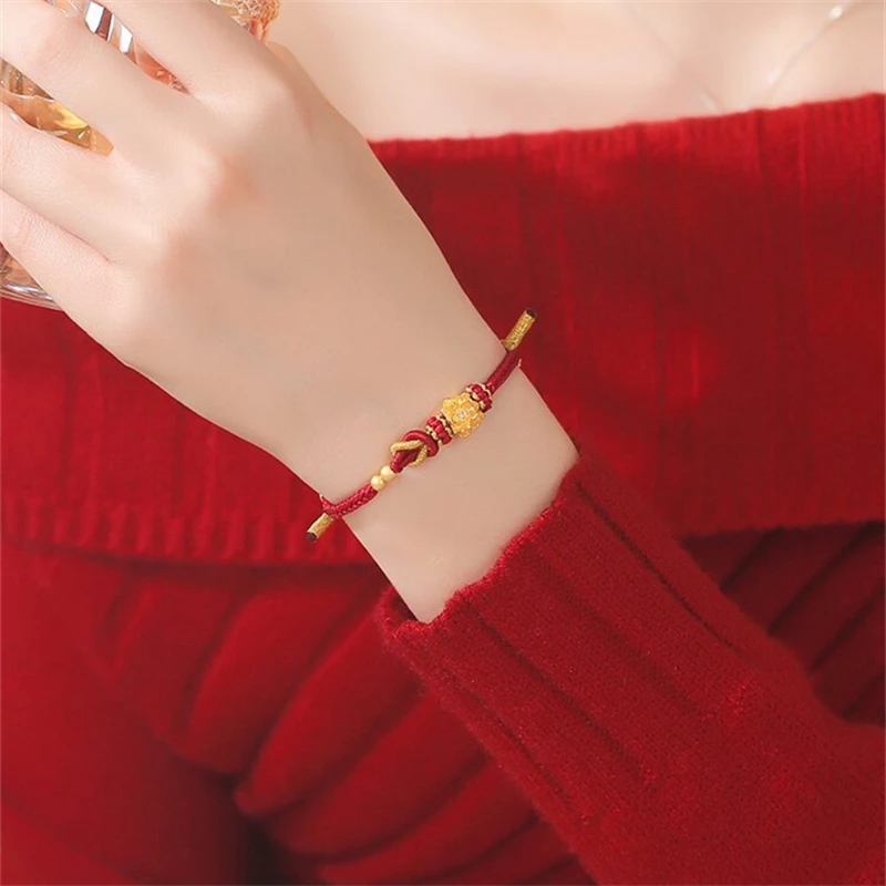 Glückliche handgemachte geflochtene rote Seil-Armbänder für Damen und Herren, einfache verheißungsvolle Knoten-Lotus-Armbänder, Freundschafts-Charm-Schmuck, Geschenke – Detail 12