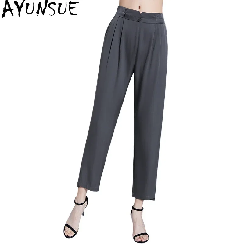 

AYUNSUE 95% Mulberry Silk Pants Women 2024 Office Wear Trousers Womens Fashion High Waisted Pants Summer Clothes Брюки Женск