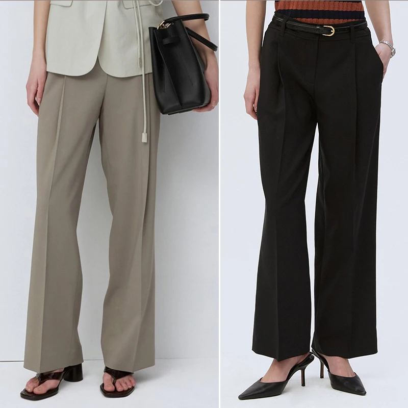 

High Waist Pleated Drapey Wide Leg Pants Women's Straight Cut Casual Trousers Spring Summer Faion Briti Sle 2 Colors