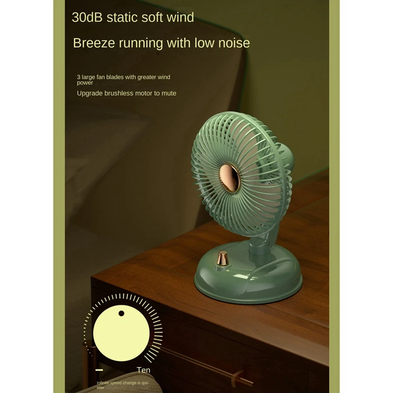 2000Mah Summer Fan Mute Automatic Oscillating Head Desk Fan USB Charging High Wind Power Fan Fit For Home Green