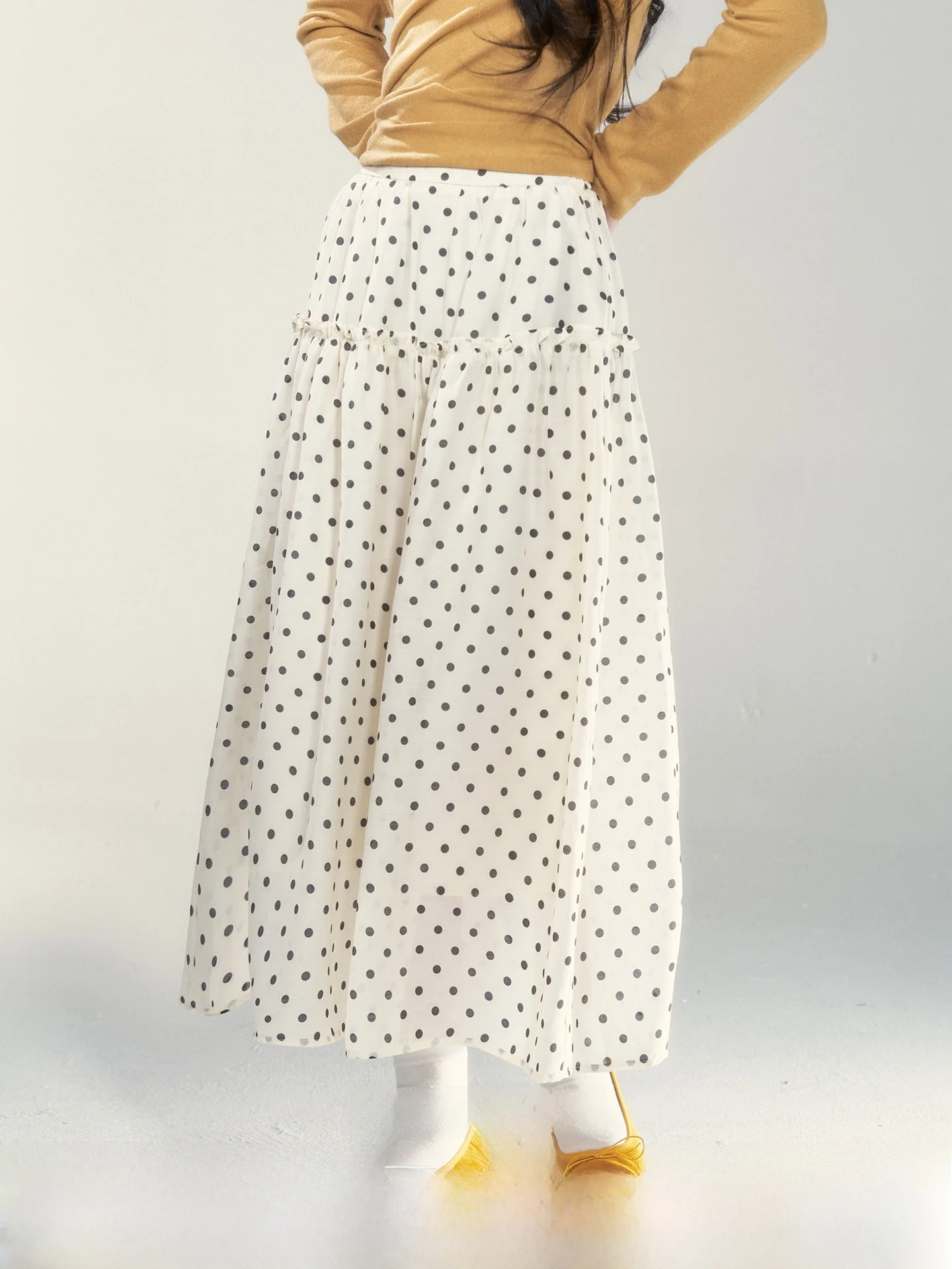 

Модная черная юбка в горошек с высокой талией, женская длинная юбка А-силуэта, весна 2026, новинка, элегантная, для офиса, повседневная