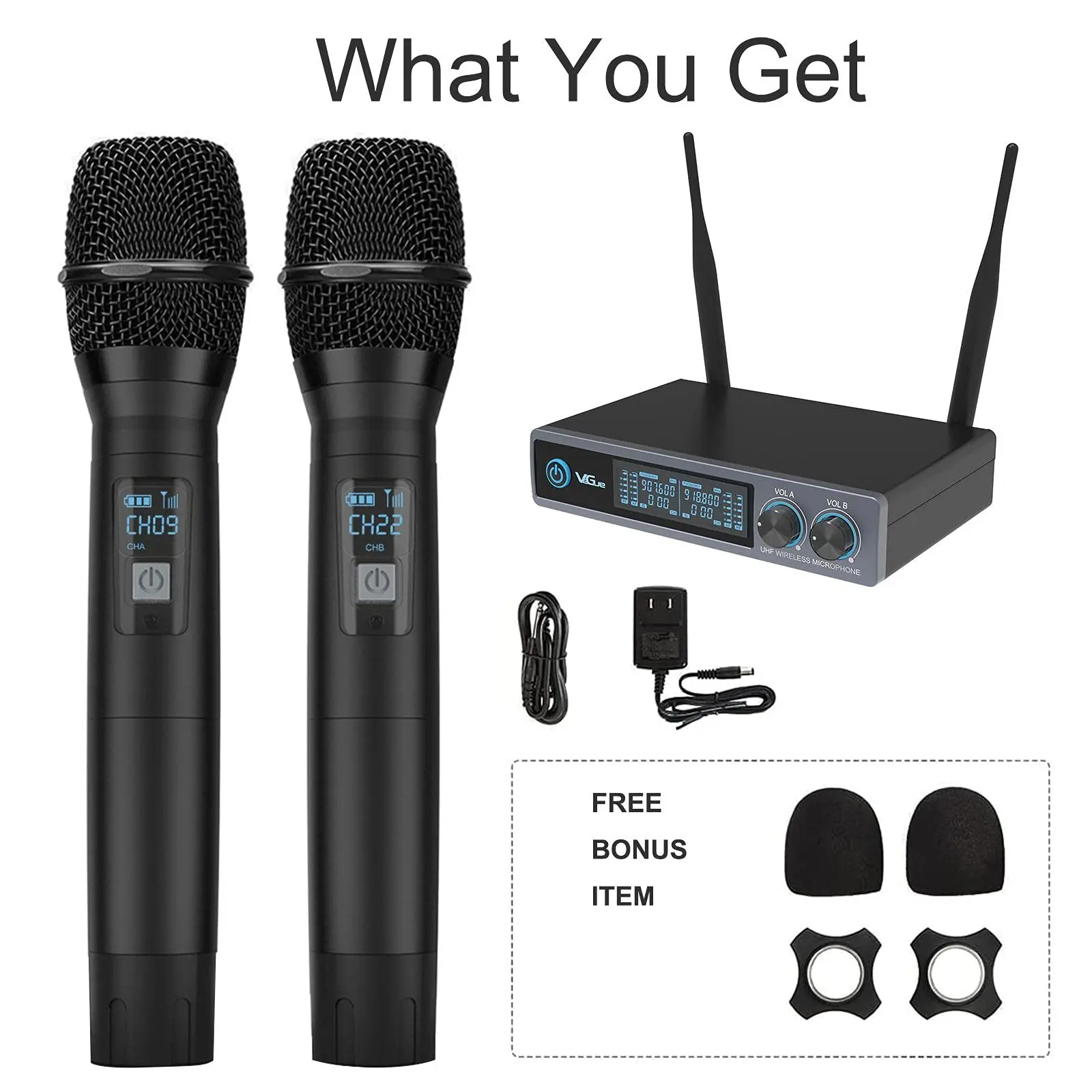 Vegue Dynamic Mic System Wireless Microphone UHF Dual Cordless  Karaoke Metal Microfone for Stage Church Party School Speaker