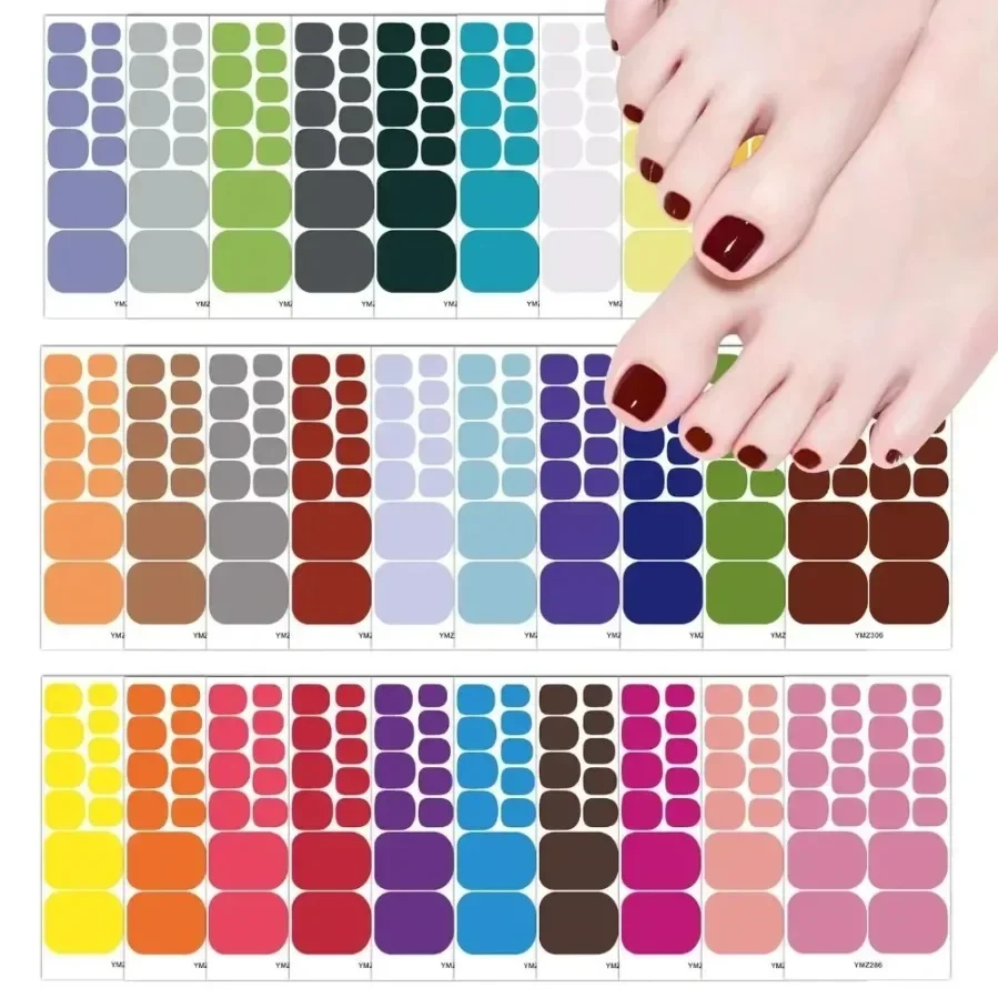 

22stickers/sheet Fake Toenails Art Decoration Press on Nail Stickers Solid Colour Simple Toenail Stickers Embossed Design Set