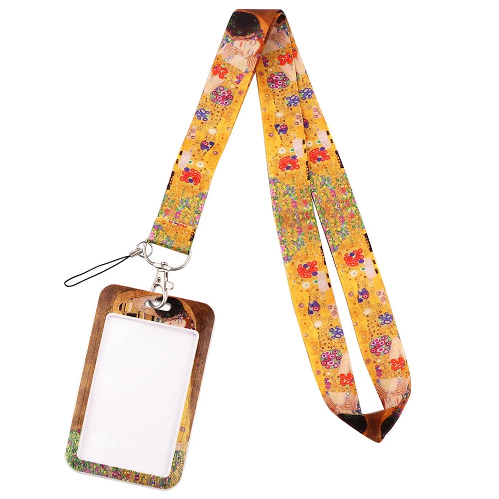 Credential holder Art oil Painting Lanyard Keychain ID Card Pass Gym Mobile Phone Hang Rope Webbing Straps Key Ring Holder Gifts