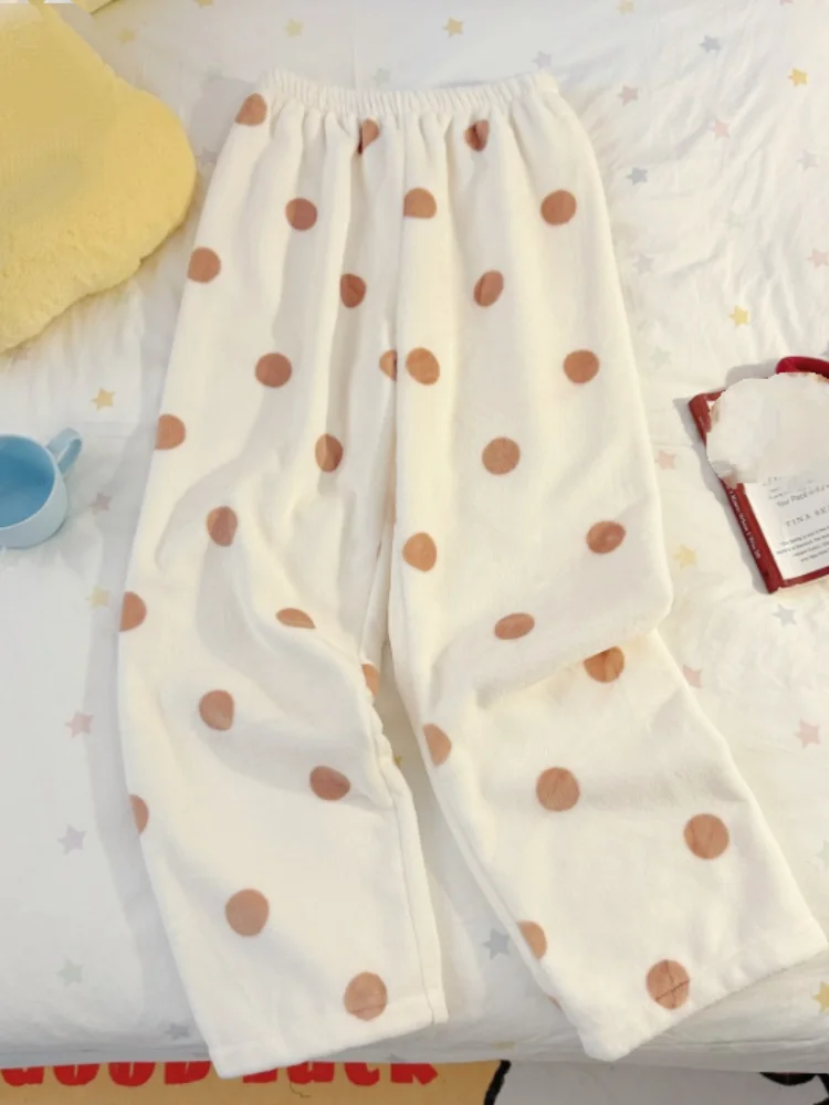 فتاة المرجان الصوف بنطلون بيجاما الخريف والشتاء لطيف رشاقته فضفاض طالب الدفء الحد الأدنى موضة المنزل السراويل الدوبامين الساخن