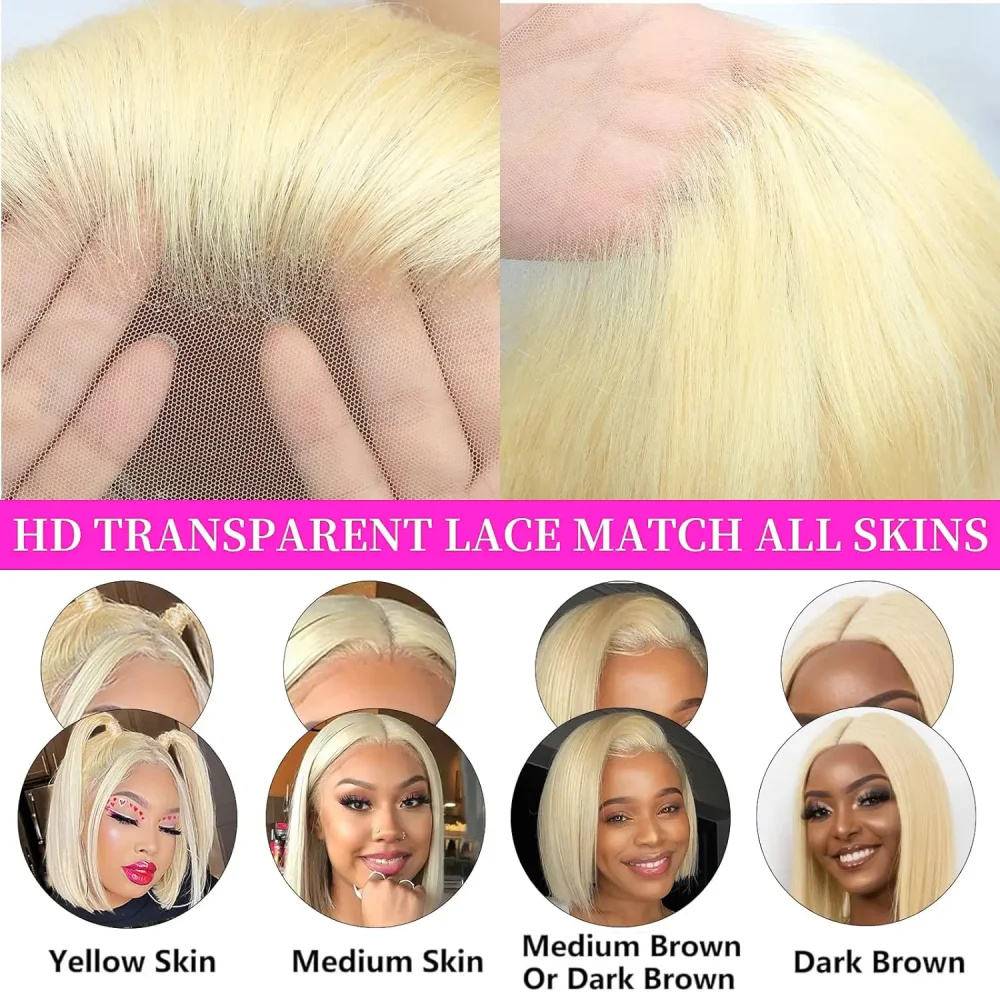 Honey Blonde 613 Colored Short Bob Wigs 8-14 Inch Bone Straight Pre-plucked 13x6 HD Lace Front Human Hair Bob Wigs For Women image 5