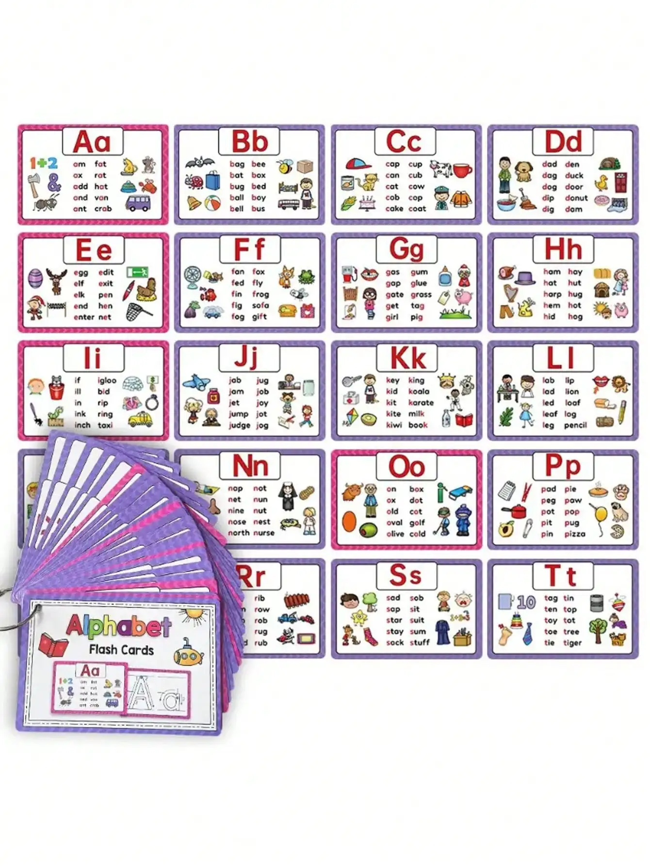 26-letter spelling CVC word learning flashcards +1 rewritable pen tracing writing ABC practice cards Children's educational toys