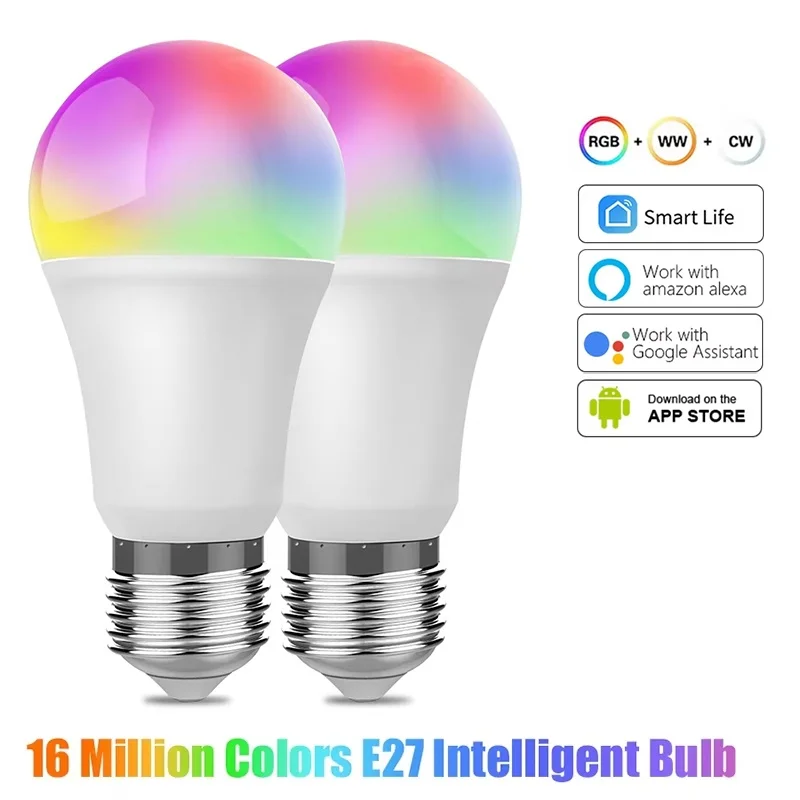 Smart LED Bulb 15W 18W E27 B22 110V 220V RGBCW Color Change Lamps Smart Life App Group Control Music Rhythm Timing Google Home