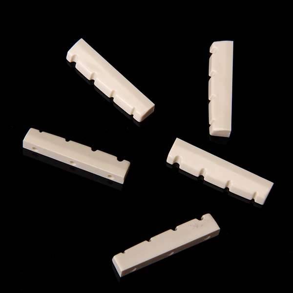 Tooyful Hot 5Pcs Plastic 42mm 4 String Electric Bass Slotted Guitar Bone Nuts Flat Bottom Bridge Nut Replacement Parts for