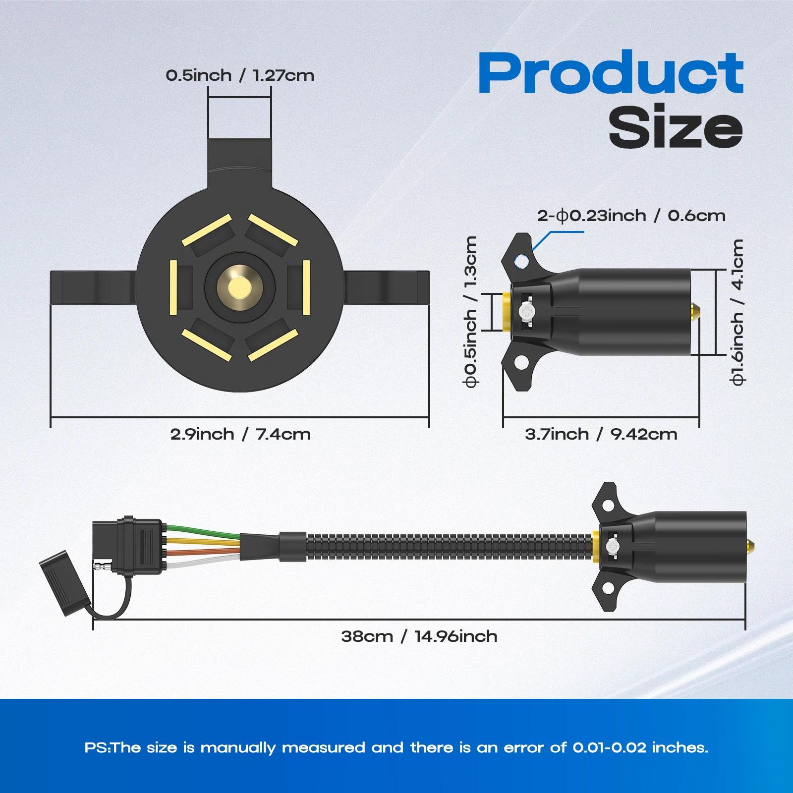 7 Way Blade to 4 Way Flat Trailer Adapter Single Function Round to 4 Pin Trailer Wiring Connector for Truck RV Trailer Wiring