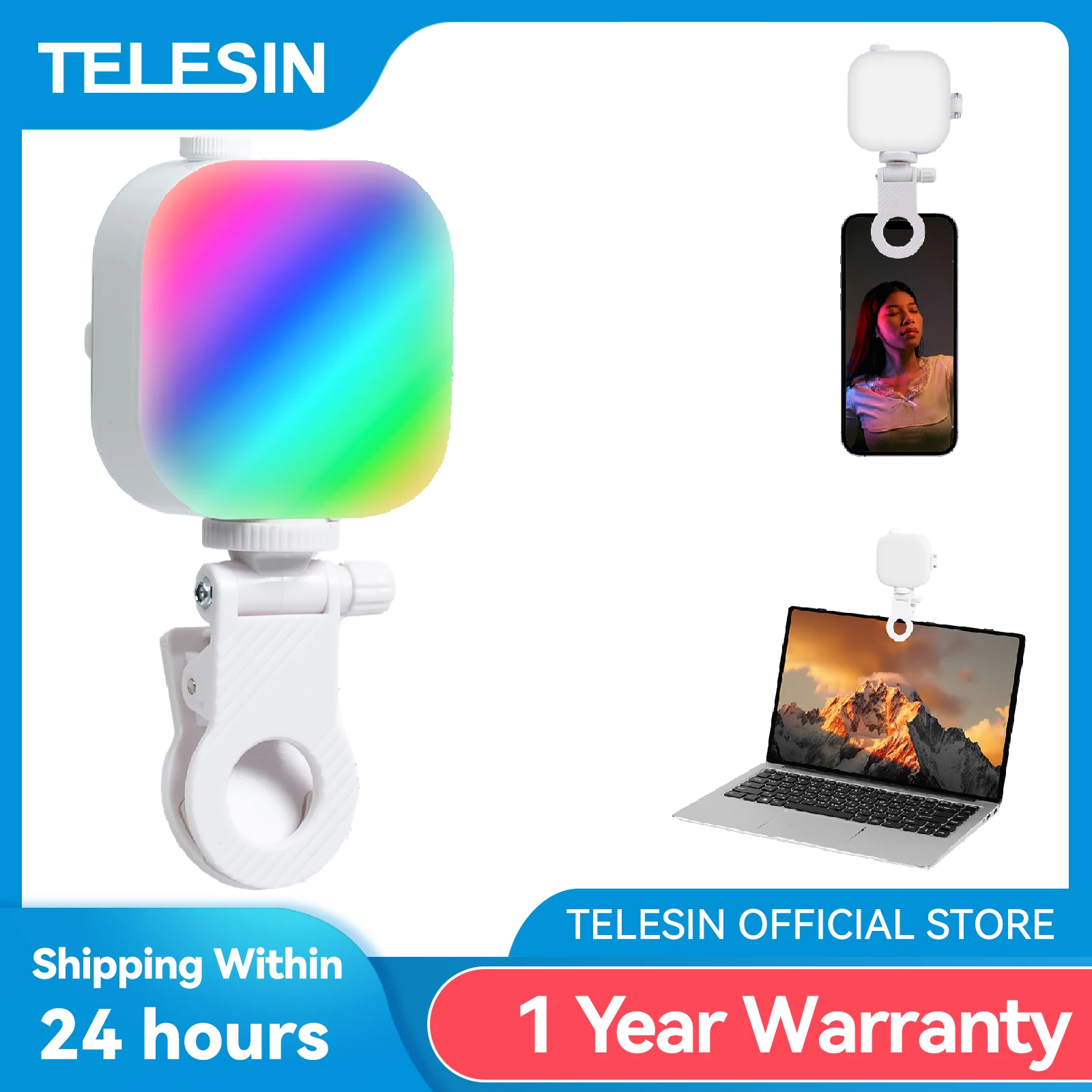 TELESIN Magnetic Selfie Light For IPhone IPad Mobile Phone Laptop Photo Ringlight Colorful Fill Light 60 LED Photography Lamp