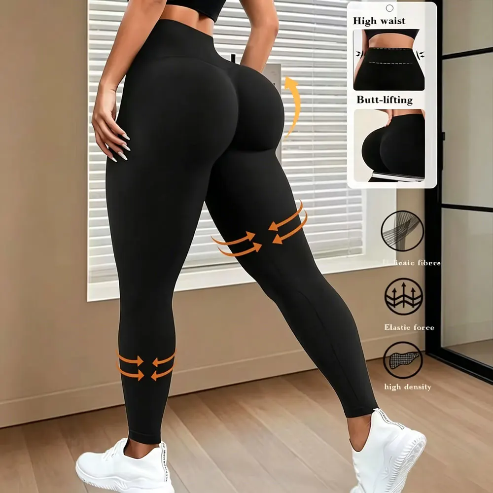 Damen-Yogahose mit hoher Taille, Booty-Lifting-Effekt, Bauchkontrolle, Workout-Leggings, blickdichtes Schwarz, ideale Hose für Fitness, Laufen, Jeans, neu.