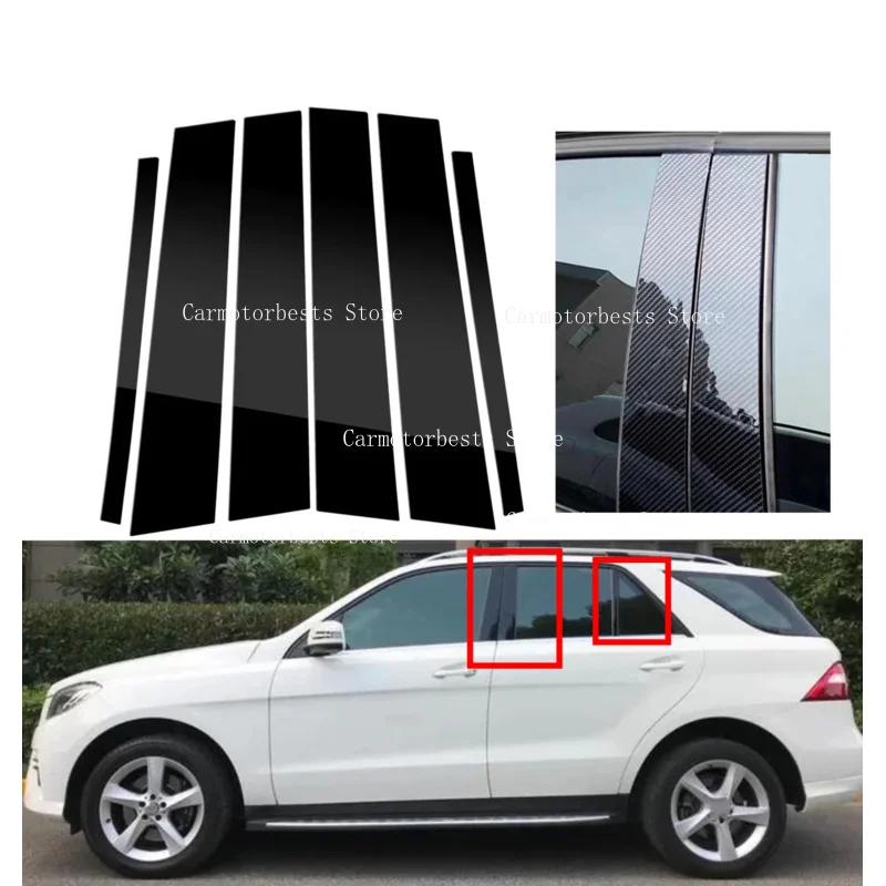 6pcs  Glossy Black Pillar Posts  Fit For Mercedes M-Class W166 2012 2013 2014 2015 Door Window Sticker Cover Silver Carbon