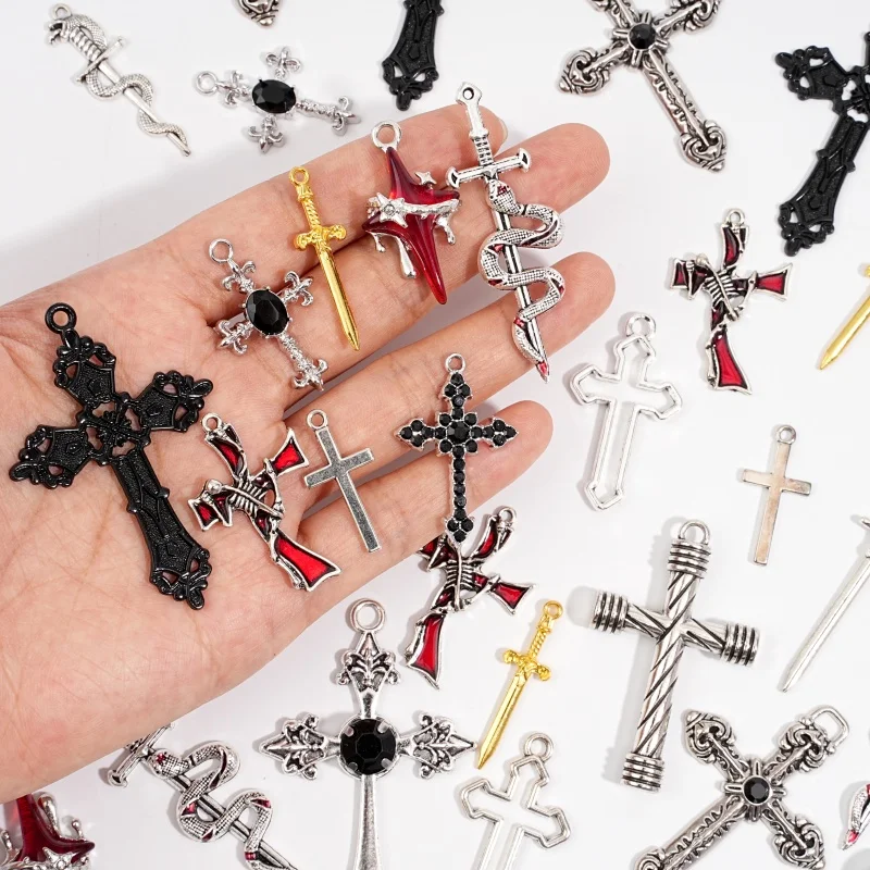1Pc Mixed Gothic Cross and Sword Snake Curse Bulk Various Antique Silver Cross Alloy Pendant Set Jewelry Making Accessories