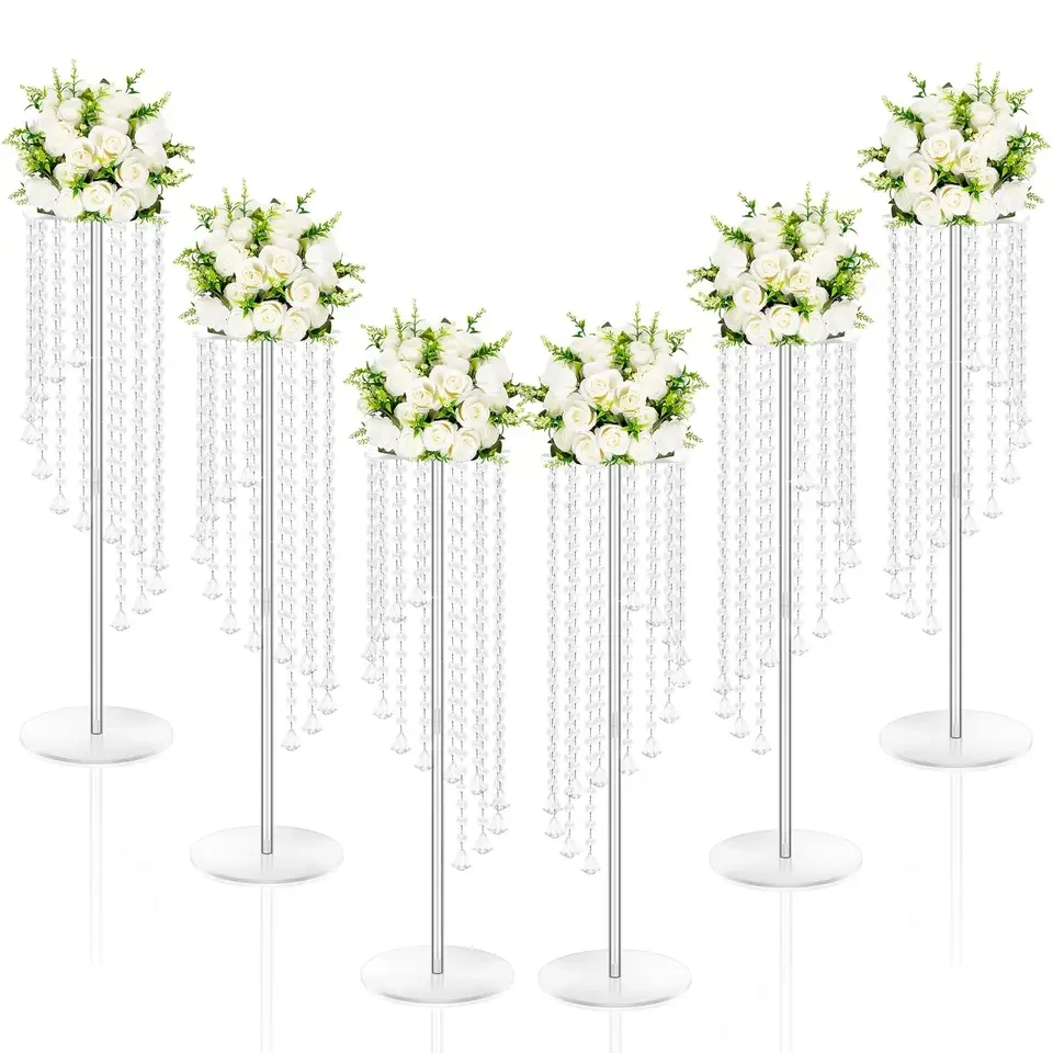 10Pcs 50/9070/100 cm acrylic wedding flower stand with curtain bead elegant chandelier stands crystal flower vases wedding 2817