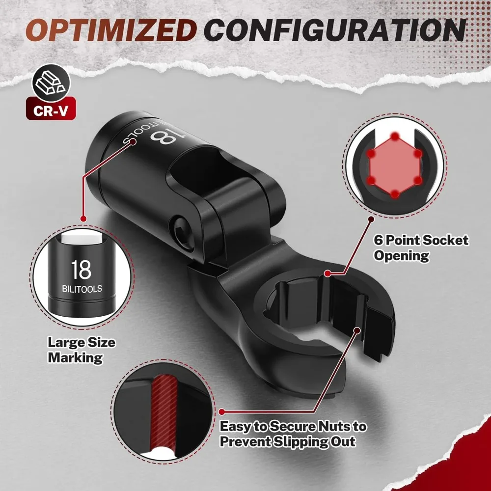 Juego de llaves de pie con cabeza flexible, 6 uds., enchufes métricos de accionamiento de 3/8 "y 1/2" para líneas de combustible y hidráulico con caja de almacenamiento