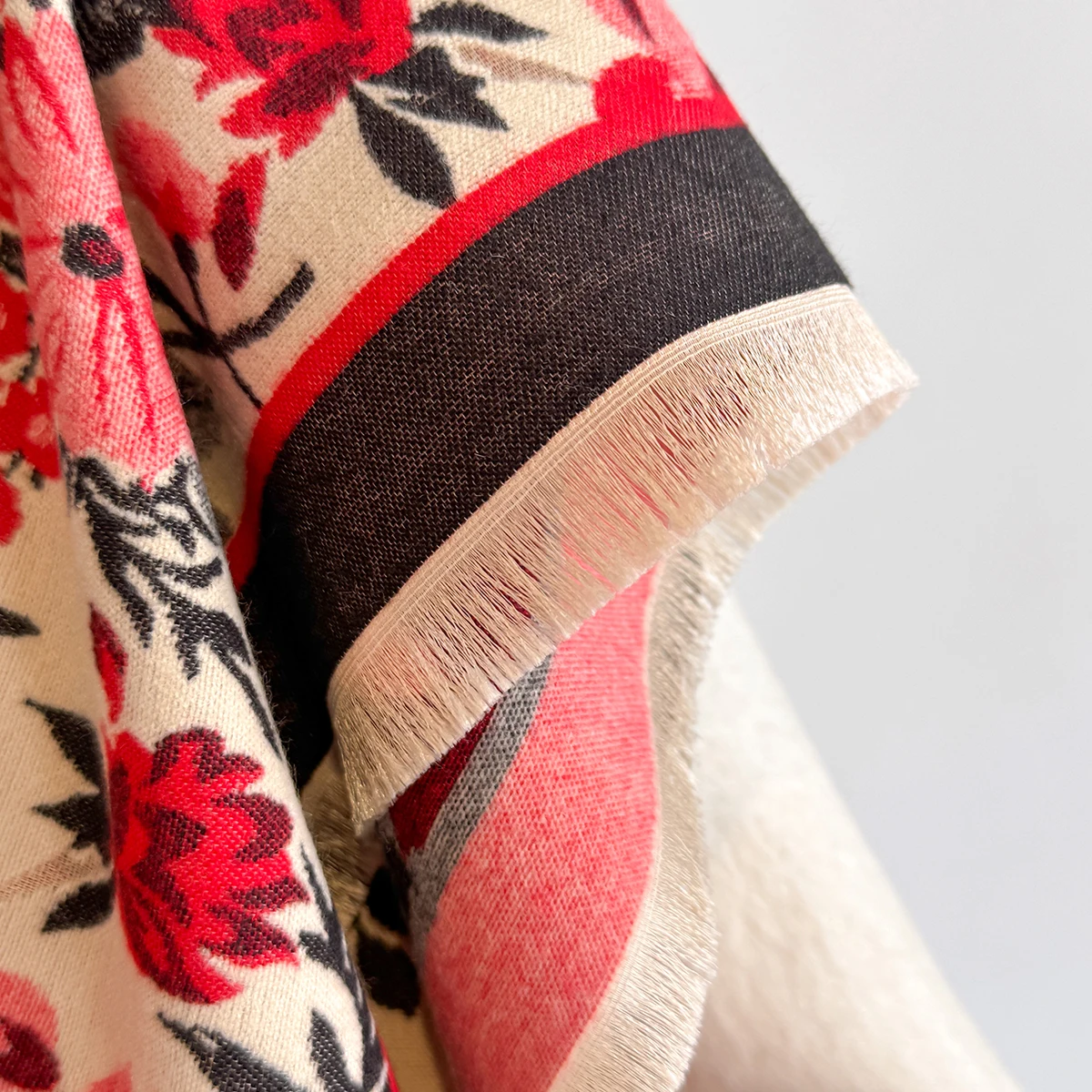 Brand Fashion Damen-Winterschal aus warmem Kaschmir – Pashmina-Schal mit Blumenmuster, dicker Schal, Wickel- und Poncho – Detail 15