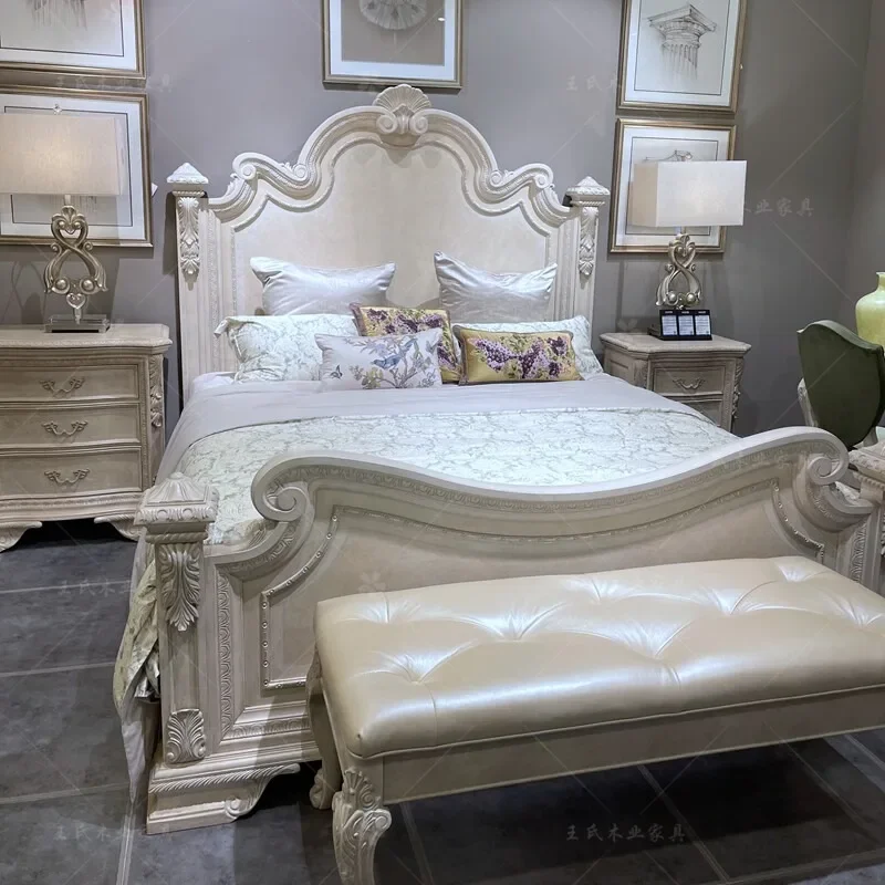 American retro old light luxury solid wood bed carved revival mark 1.8 meters high back double bed ART wedding bed spot