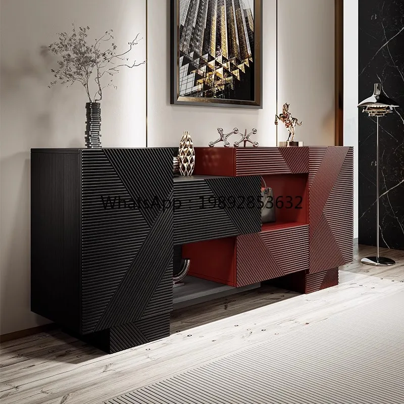 LYY Minimalist Light Luxury Dining Side Entryway Partition Shoe Living Room Postmodern Walnut Storage Side Cabinet