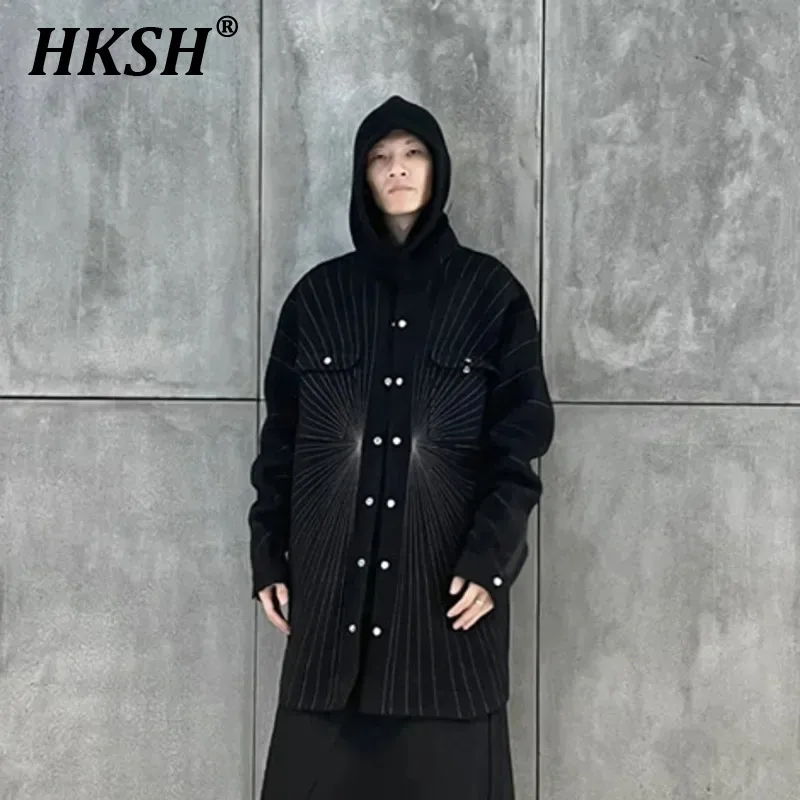 HKSH Spring Autumn New Dark Show Laser Embroidery Ray RO Style Shirt Chic Casual Coat Men\'s Punk Fashion Striped Tide Top HK0391