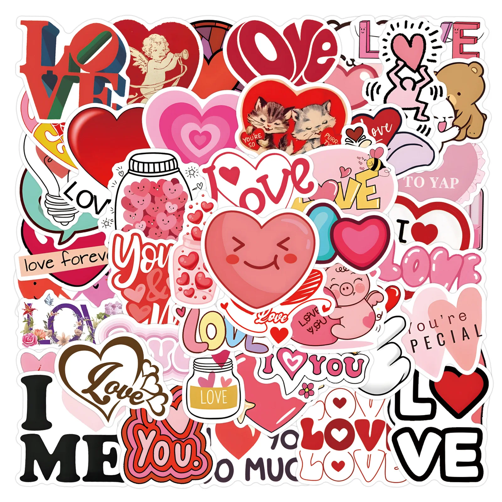 

55PCS Valentine's Day Love Heart Stickers Cute I Love You Romantic DIY Decorable Diary Phone Case Waterproof Stickers Kids Toy