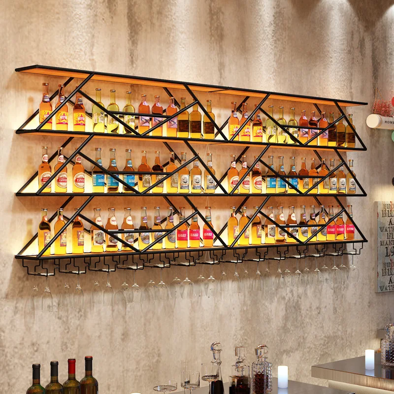 

Industrial style bar counter luminous wine rack bar front desk wine cabinet creative wall hanging against the wall wrought iron